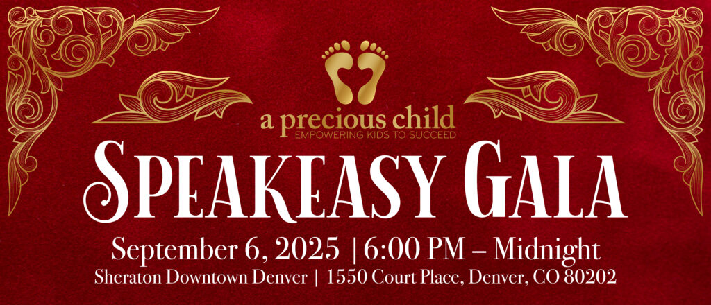 Digital graphic of A Precious Child's 2025 Gala, the Speakeasy Gala.