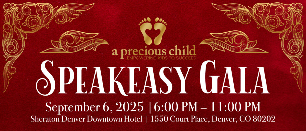 Digital graphic of A Precious Child's 2025 Gala, the Speakeasy Gala.